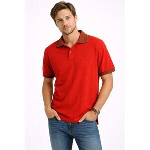 U2 Red Polo Shirt Striped Collar Short Sleeve Cotton Casual Mens Small NWT